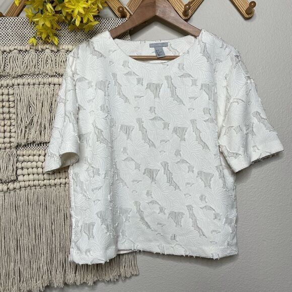 H&M Ivory Burnout Floral Top Size 6 - Picture 1 of 7
